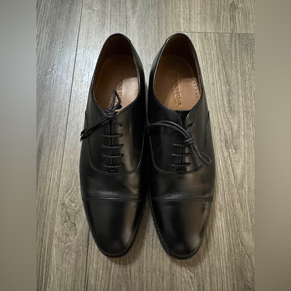 Men's Black Leather Cap-Toe Oxfords - Classic Dress Shoes